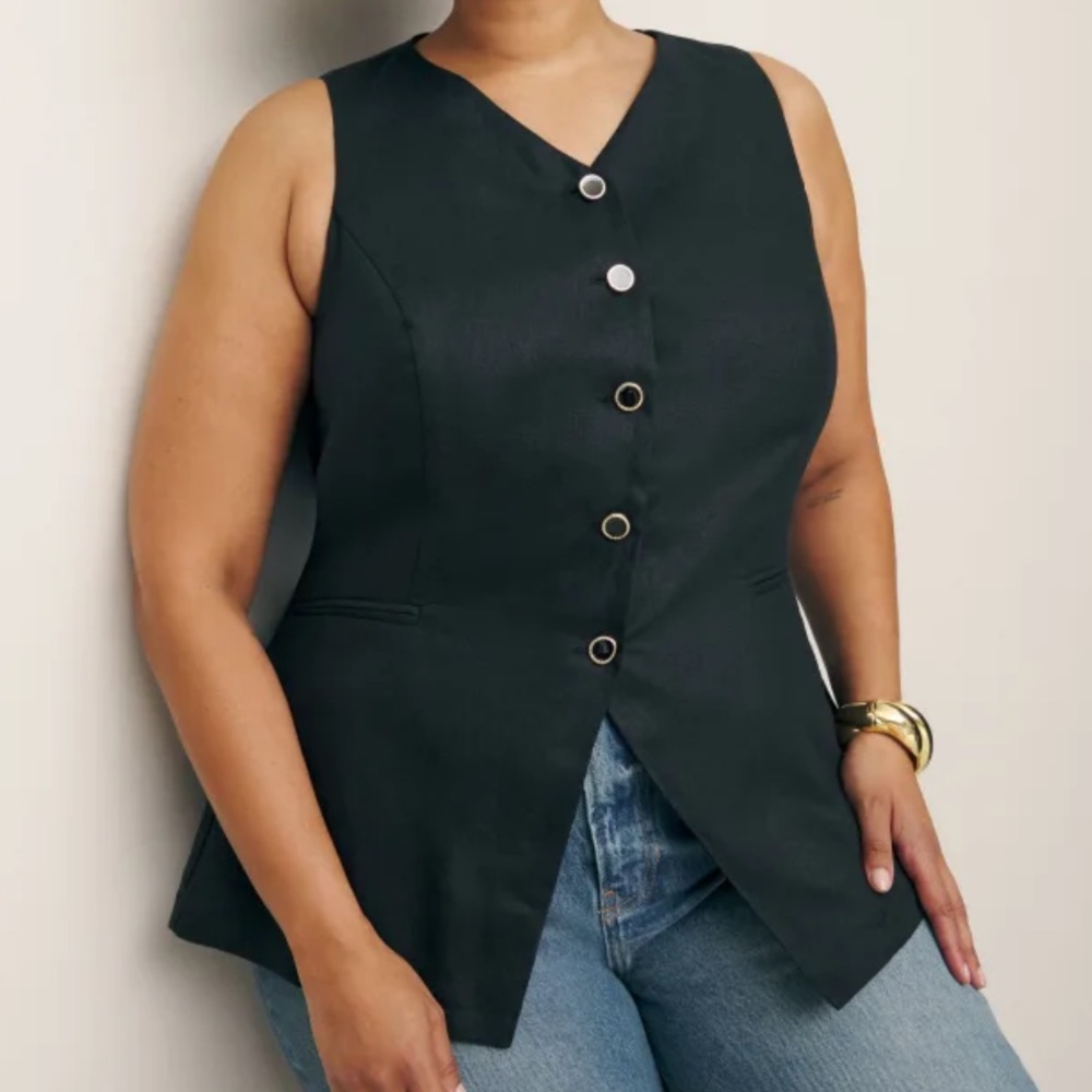 Reformation Aspen Linen Black Sleeveless Button Up Top Size: 24 New 100% Linen